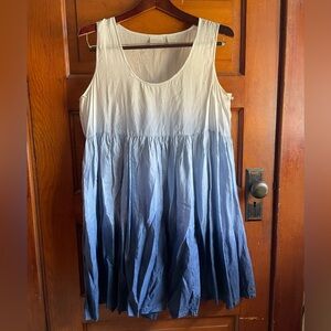 100% SILK Tunic Mini-dress Blue Ombré Fade